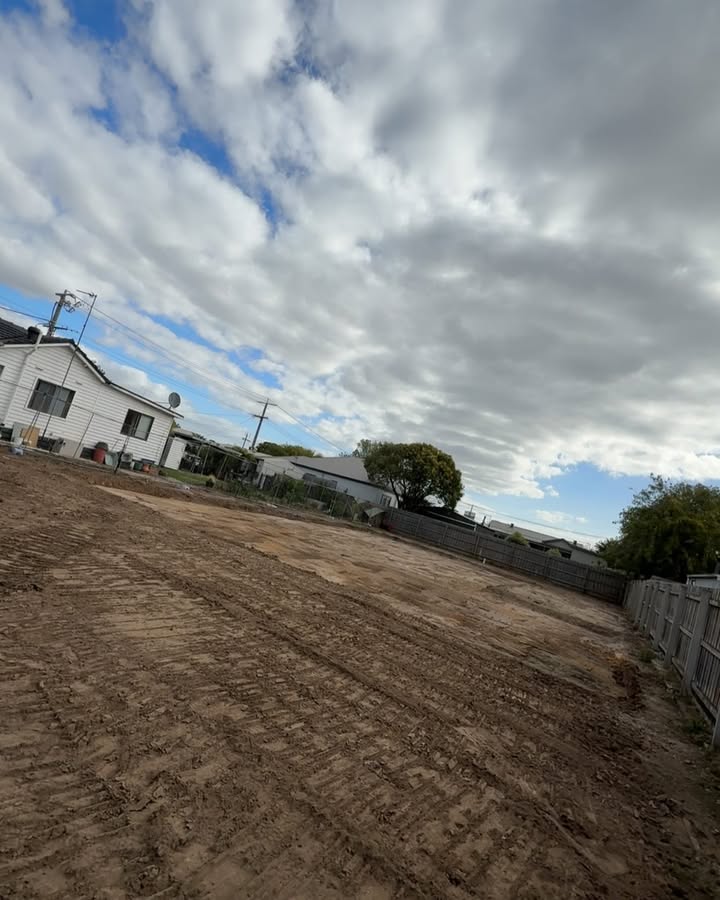 Large cleared and levelled block with machine tracks in the dirt
